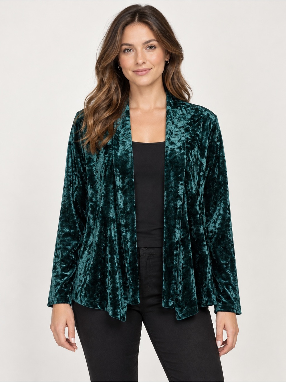 David Dart Emerald Green Crushed Velvet Open Front Jacket Size L